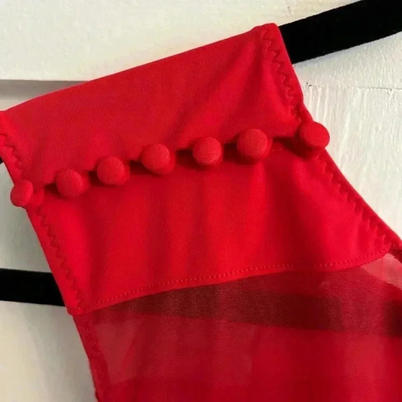 Suki Cohen Red Sheer panel Bodysuit swimsuit size Large - Picture 3 of 8